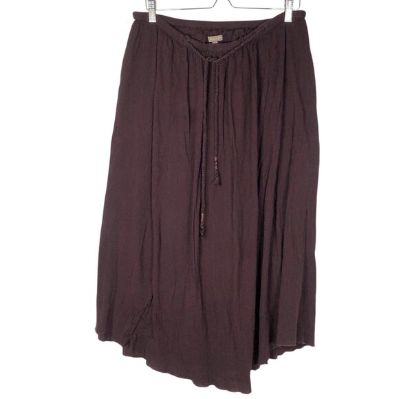 LILLA P MIDI Crinkle Skirt Purple Large Lined Drawstring Waist 100% Cotton - Picture 1 of 9